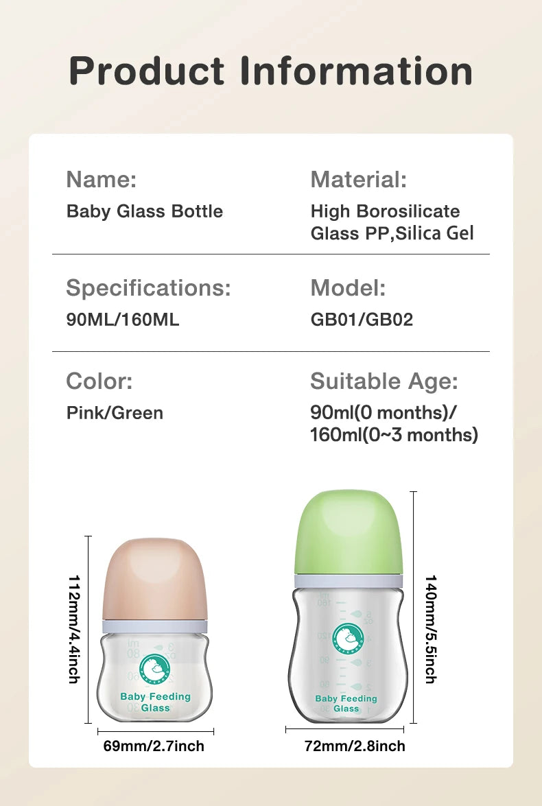 Anti-Colic Glass Baby Bottle – BPA-Free Newborn Feeding Bottle
