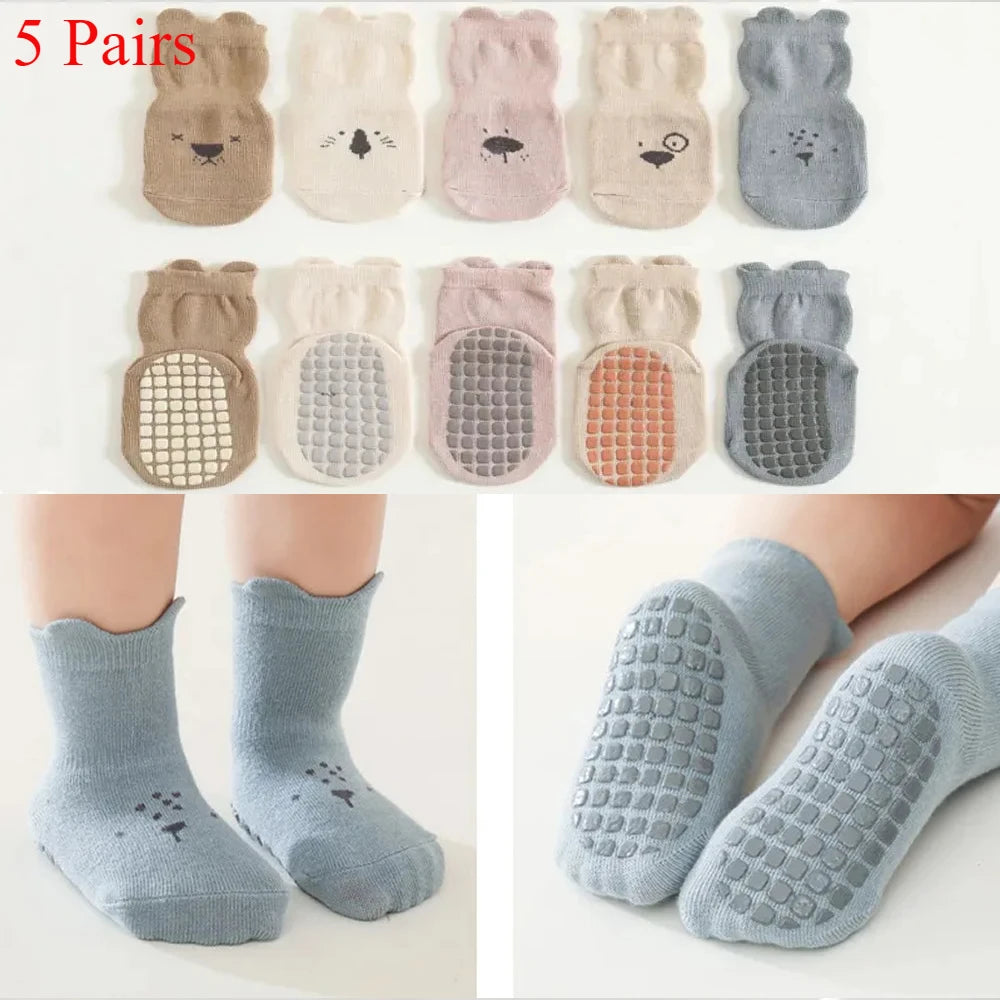 Non-Slip Baby Floor Socks – Cute Animal Pattern (3/5 Pairs)