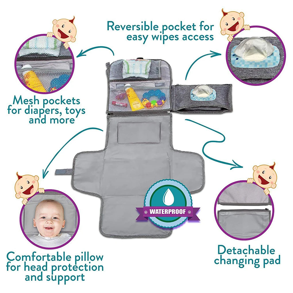 3-in-1 Portable Baby Changing Pad – Waterproof Travel Organizer