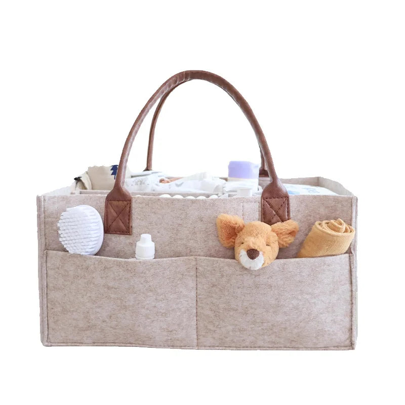 Baby Diaper Caddy Organizer – Felt Nursery Storage Basket with Handle