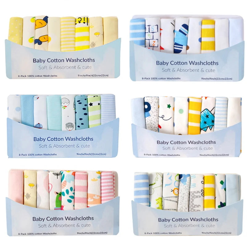 Cotton Baby Towels Set – Soft & Absorbent Newborn Saliva Washcloths (5/8 Pack)