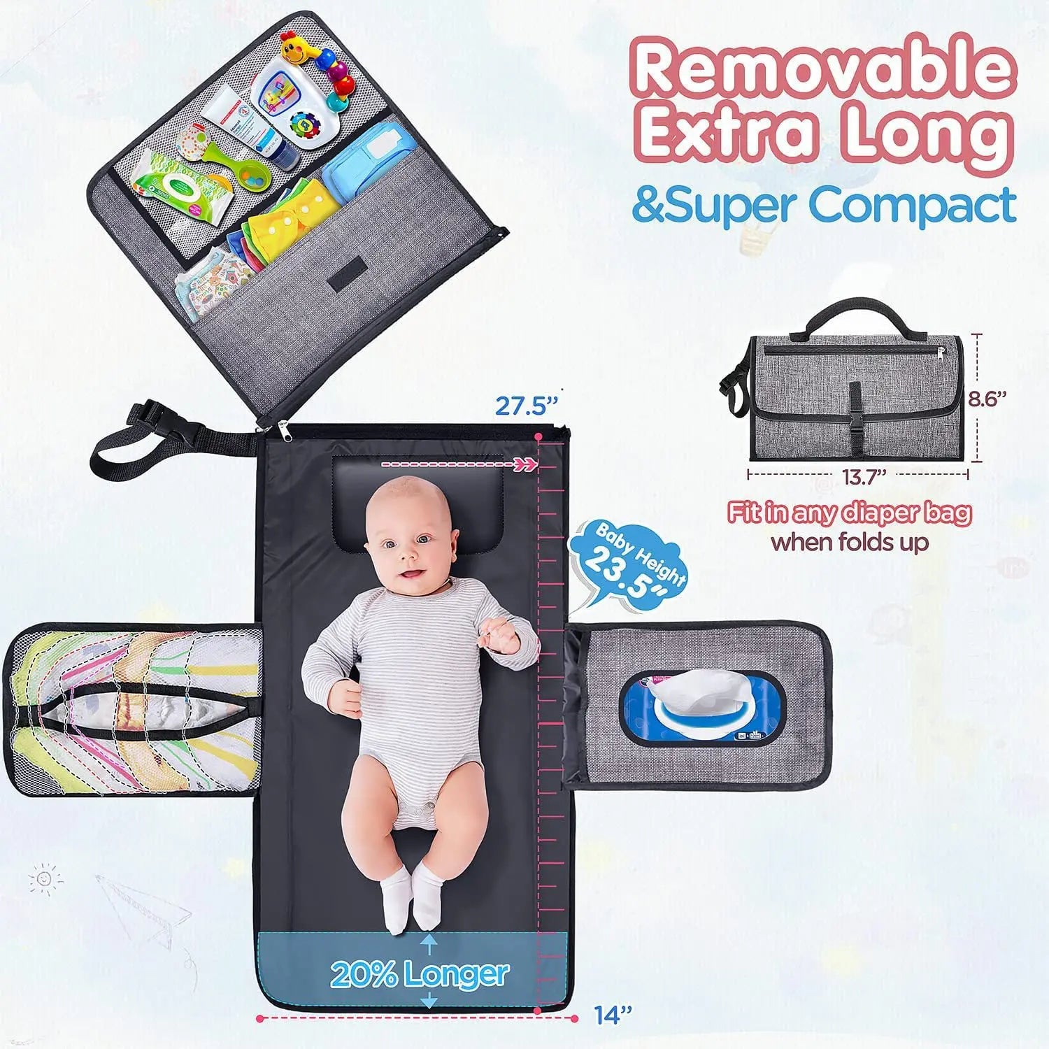3-in-1 Portable Baby Changing Pad – Waterproof Travel Organizer