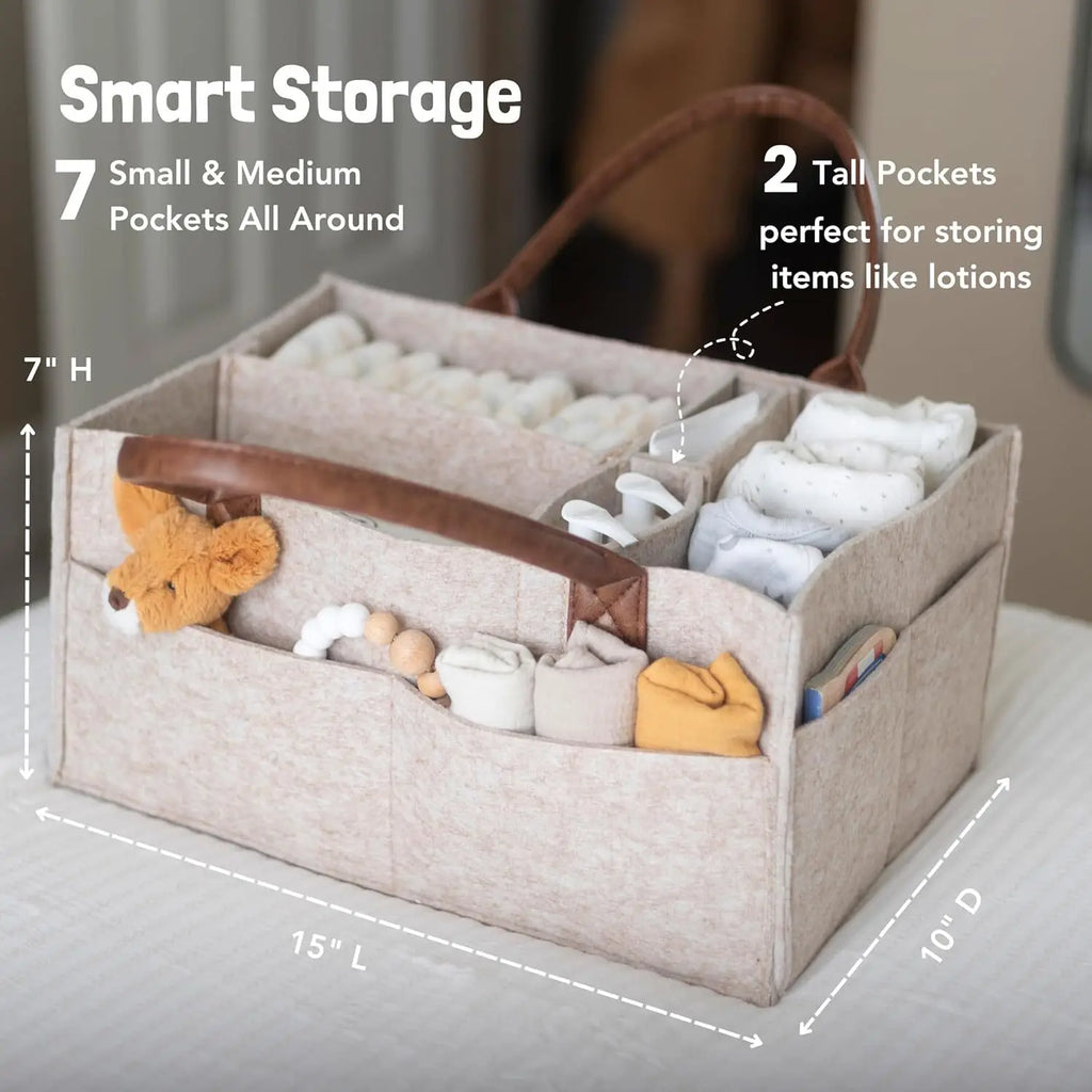 Baby Diaper Caddy Organizer – Felt Nursery Storage Basket with Handle