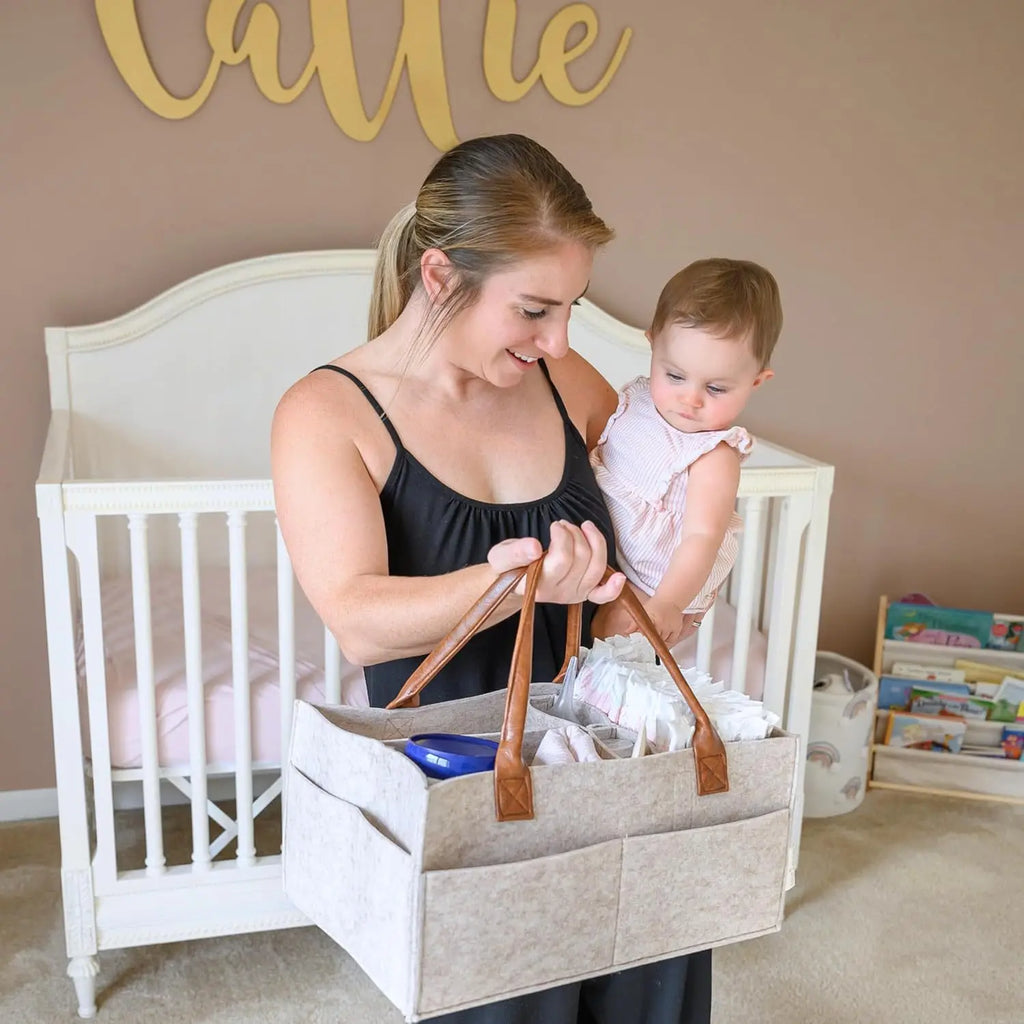 Baby Diaper Caddy Organizer – Felt Nursery Storage Basket with Handle