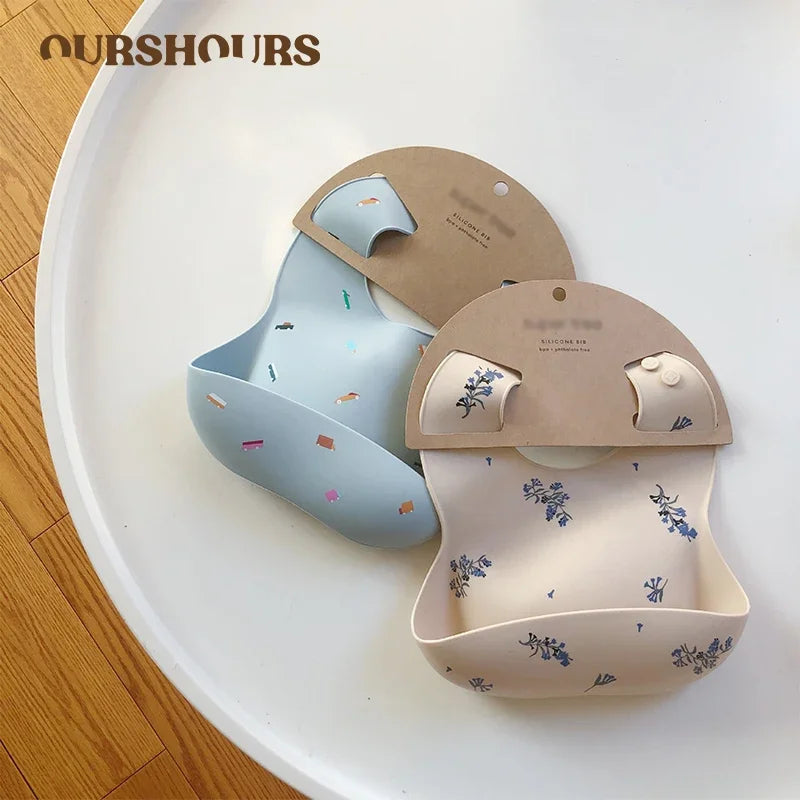 Waterproof Silicone Baby Bib – Adjustable Cute Print Feeding Bib