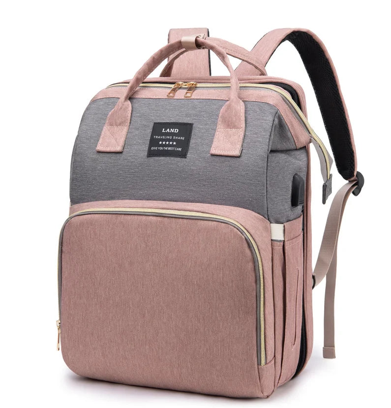3-in-1 Foldable Diaper Bag Backpack with Portable Baby Crib
