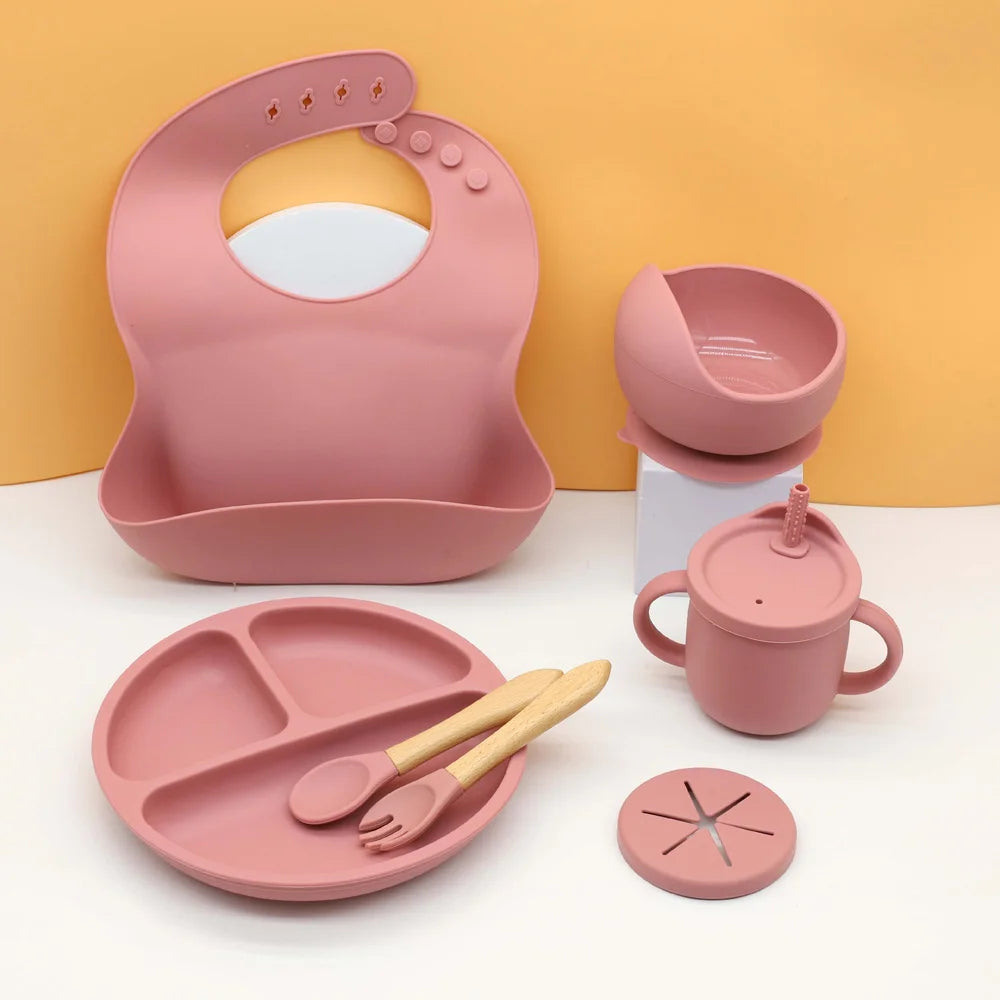 7-Piece Silicone Baby Feeding Set – Suction Bowl, Plate & Utensils