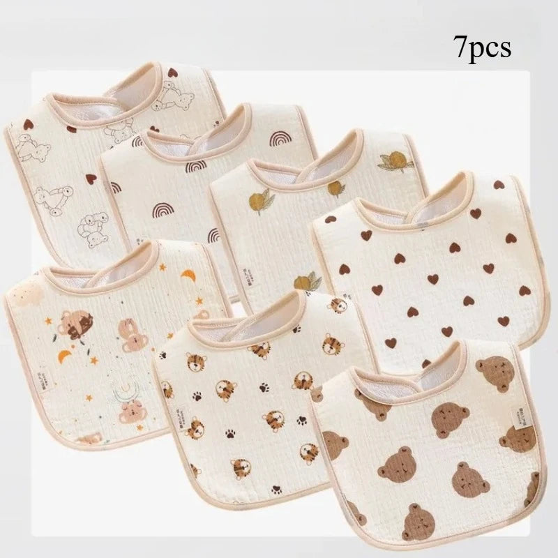 7-Pack Cotton Baby Bib Set – Waterproof & Absorbent Newborn Feeding Bibs