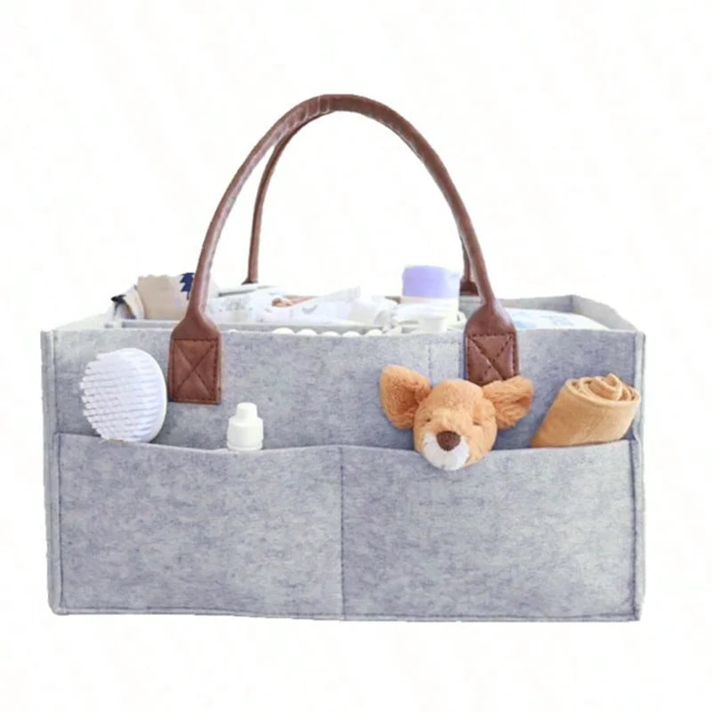Baby Diaper Caddy Organizer – Felt Nursery Storage Basket with Handle