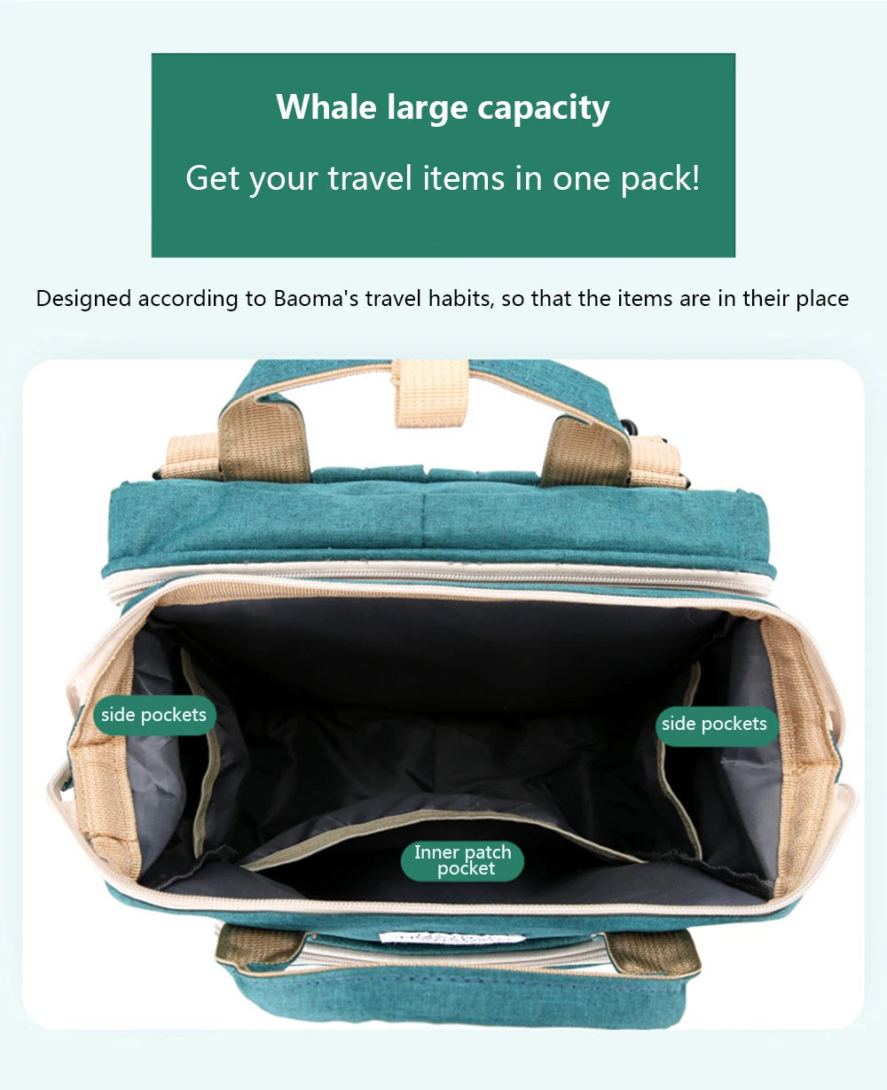 3-in-1 Foldable Diaper Bag Backpack with Portable Baby Crib