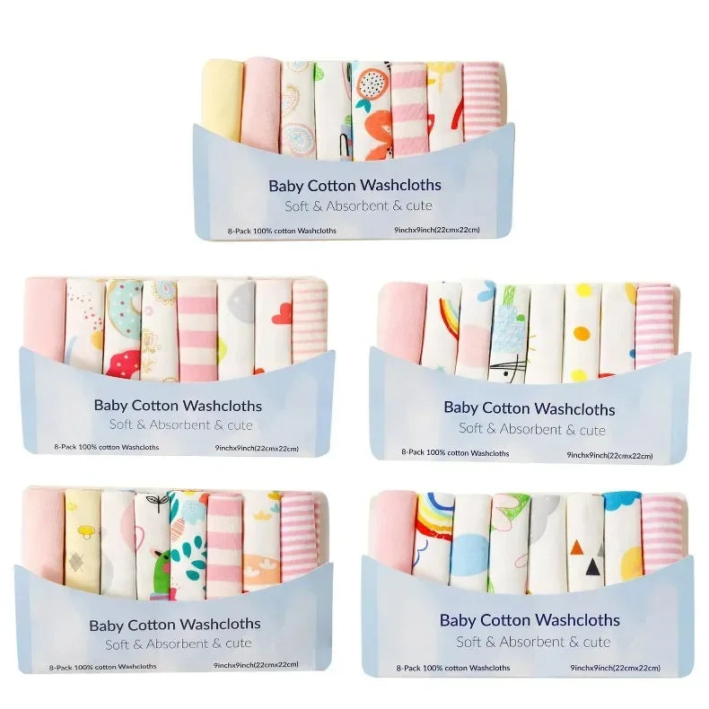 Cotton Baby Towels Set – Soft & Absorbent Newborn Saliva Washcloths (5/8 Pack)