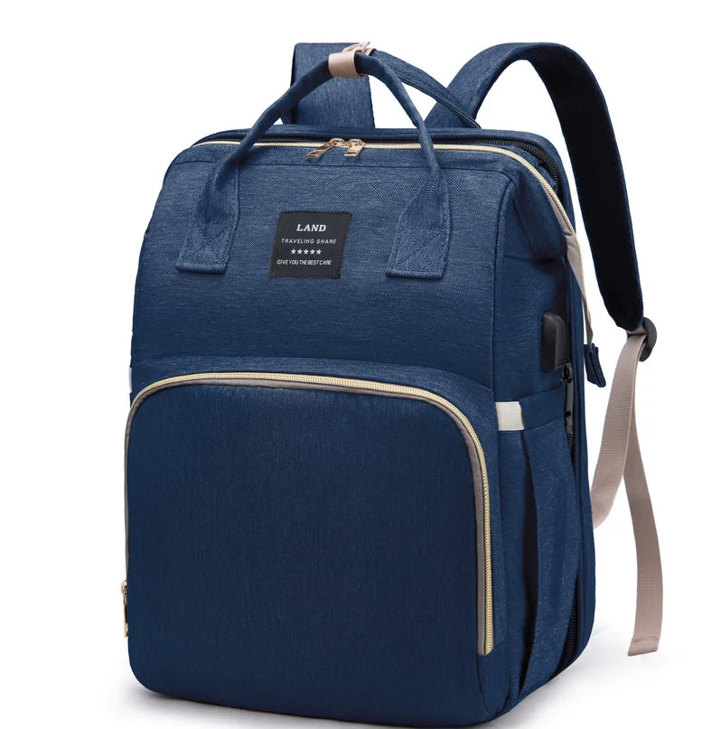 3-in-1 Foldable Diaper Bag Backpack with Portable Baby Crib