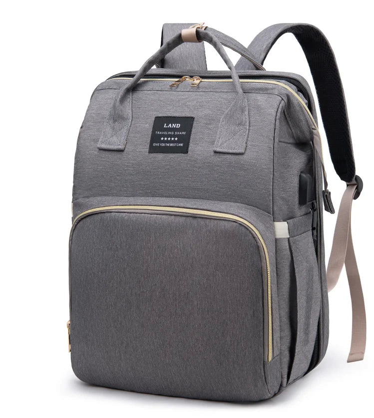 3-in-1 Foldable Diaper Bag Backpack with Portable Baby Crib