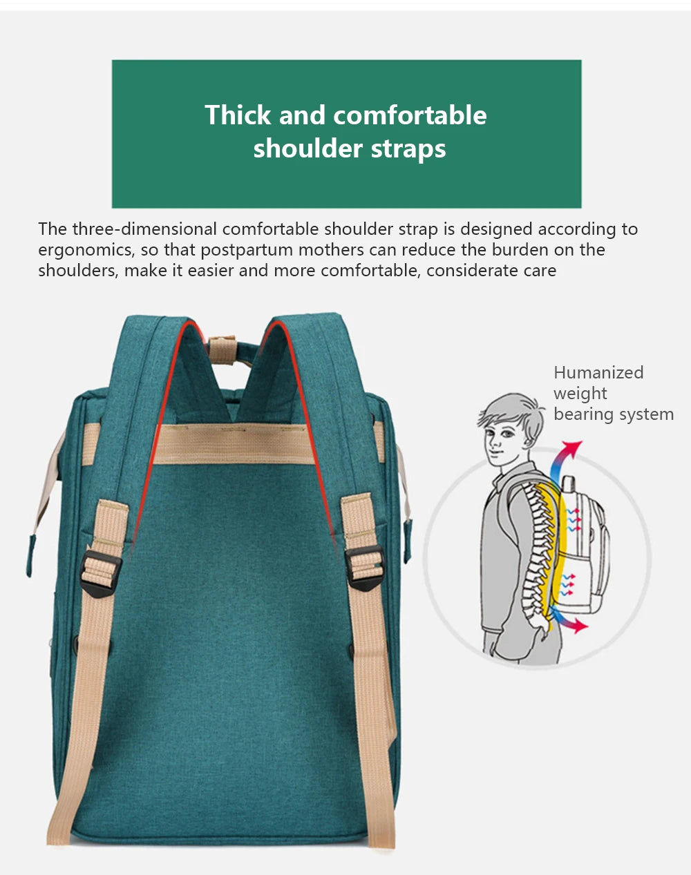 3-in-1 Foldable Diaper Bag Backpack with Portable Baby Crib