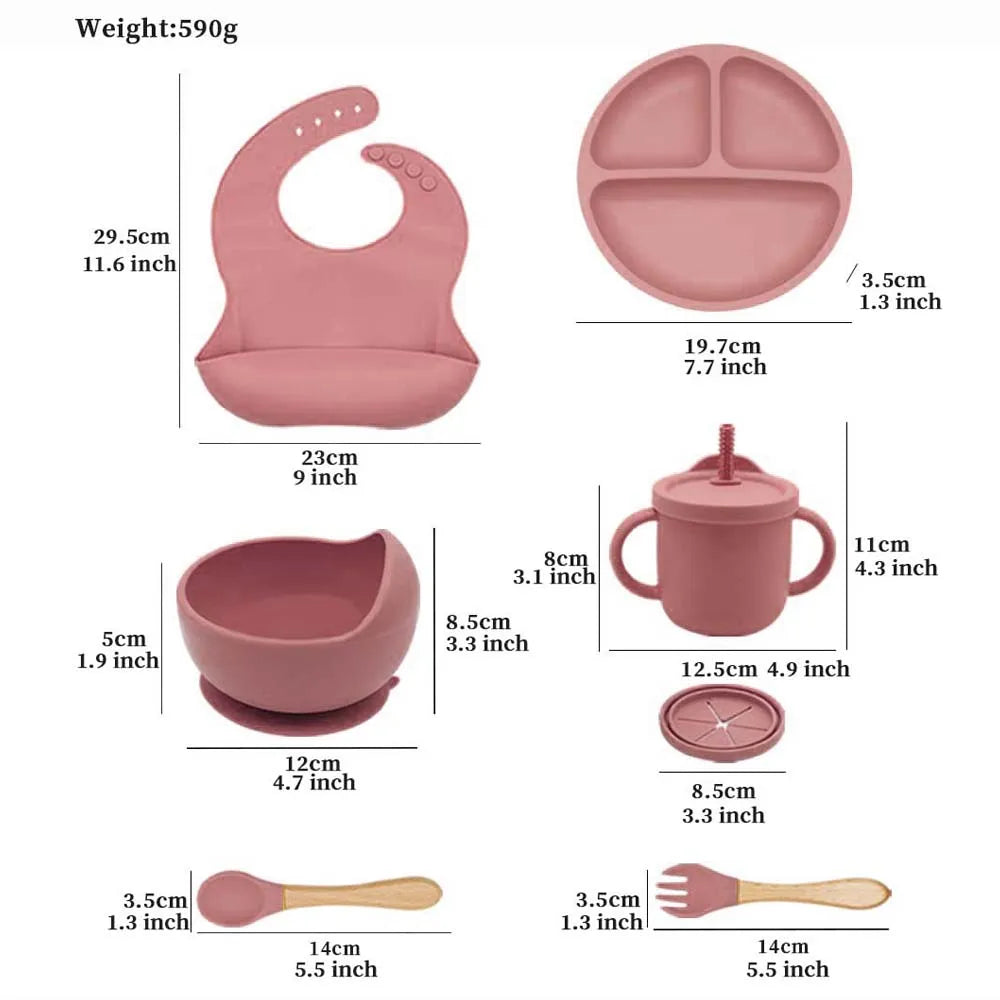 7-Piece Silicone Baby Feeding Set – Suction Bowl, Plate & Utensils