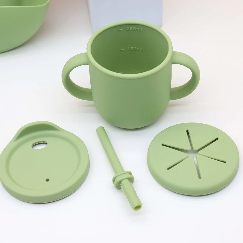 7-Piece Silicone Baby Feeding Set – Suction Bowl, Plate & Utensils