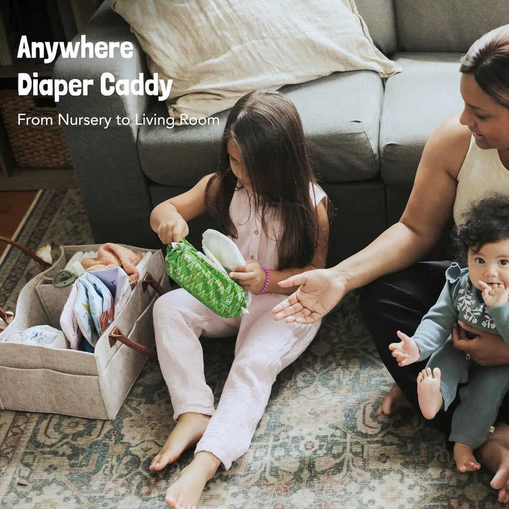 Baby Diaper Caddy Organizer – Felt Nursery Storage Basket with Handle