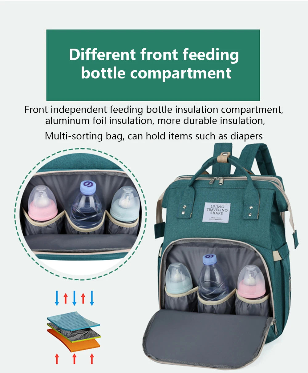 3-in-1 Foldable Diaper Bag Backpack with Portable Baby Crib