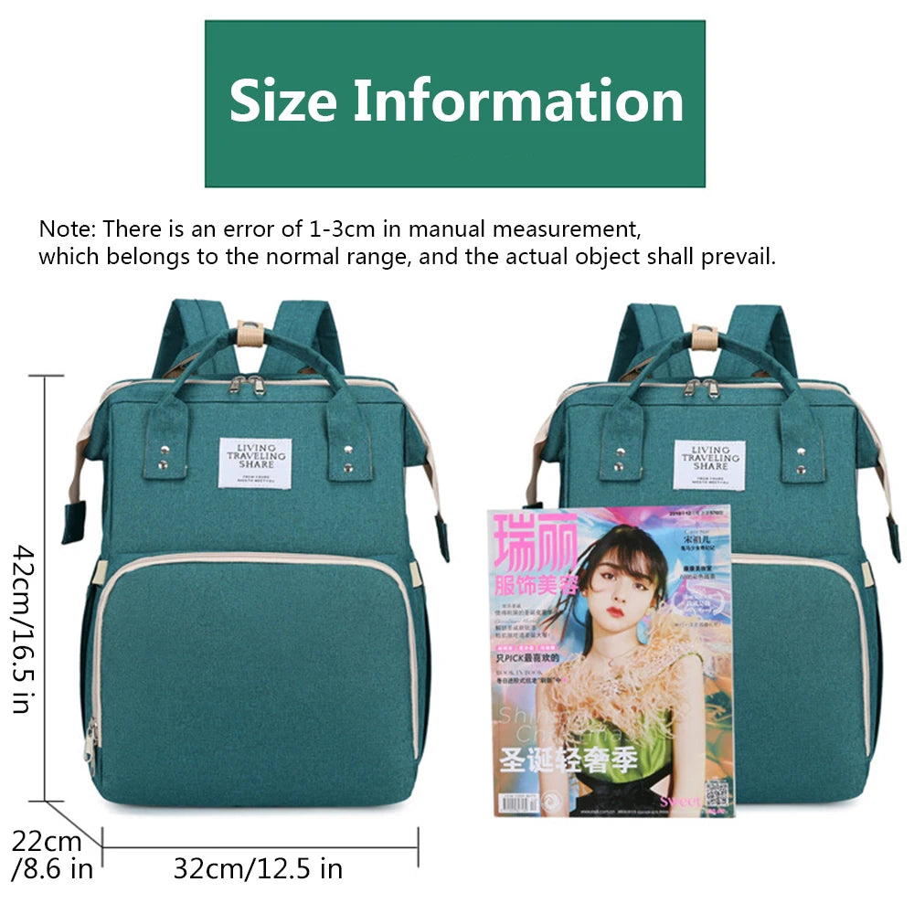 3-in-1 Foldable Diaper Bag Backpack with Portable Baby Crib