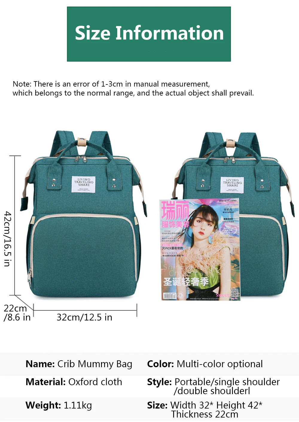 3-in-1 Foldable Diaper Bag Backpack with Portable Baby Crib