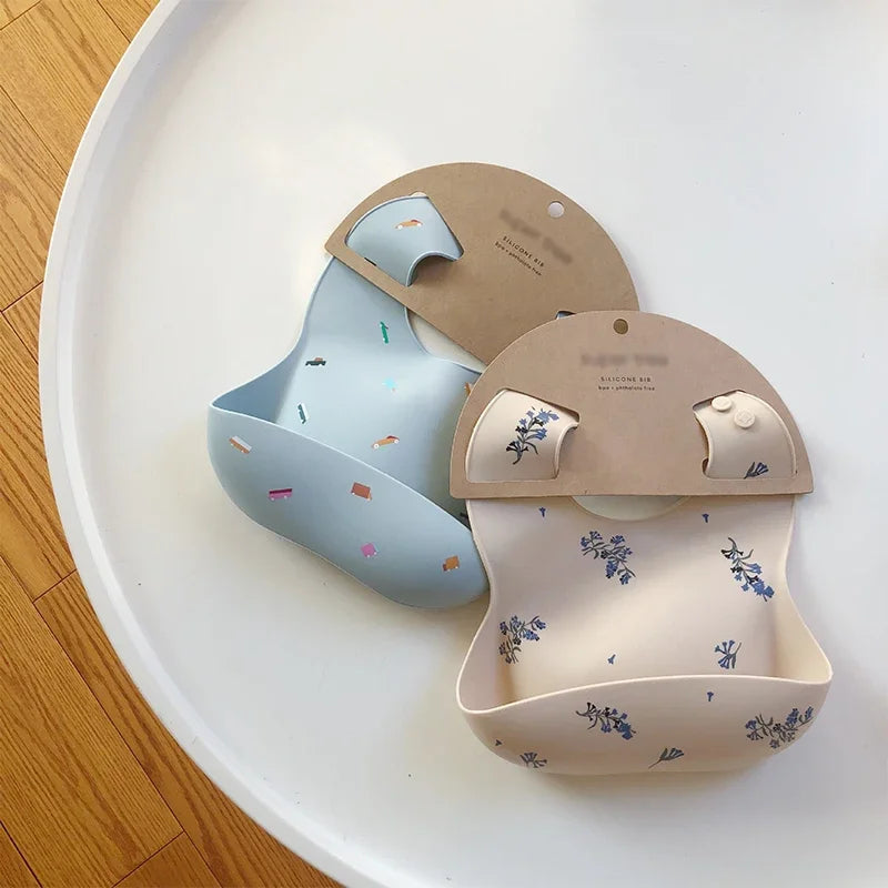 Waterproof Silicone Baby Bib – Adjustable Cute Print Feeding Bib