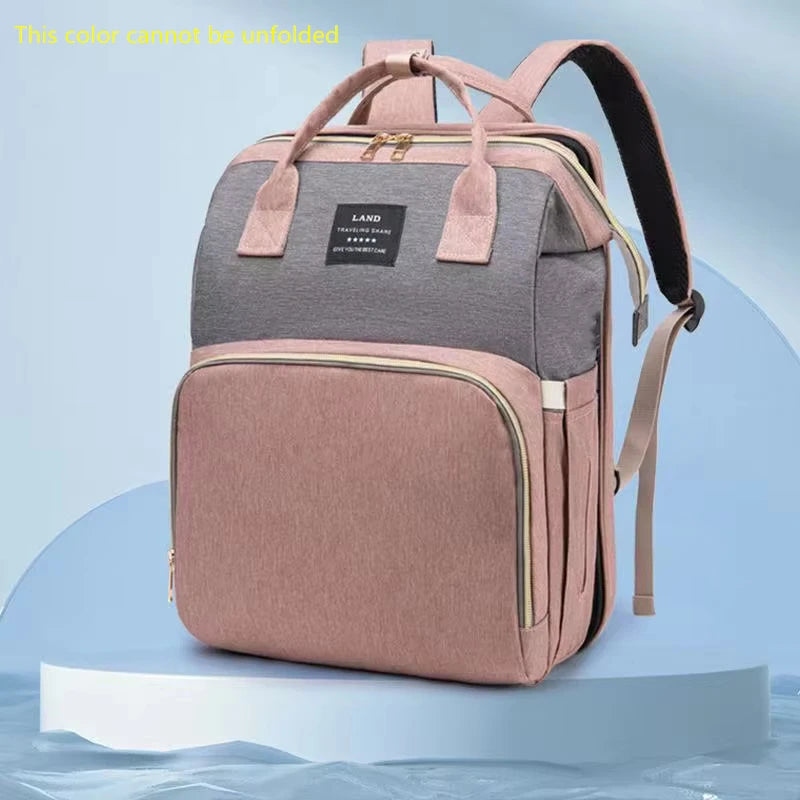 3-in-1 Foldable Diaper Bag Backpack with Portable Baby Crib