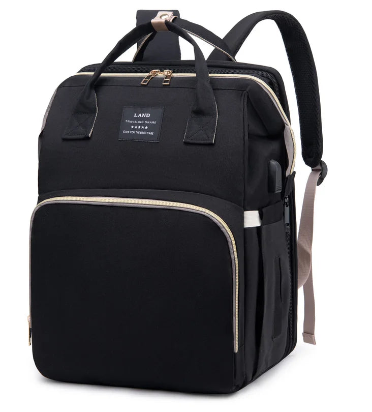 3-in-1 Foldable Diaper Bag Backpack with Portable Baby Crib