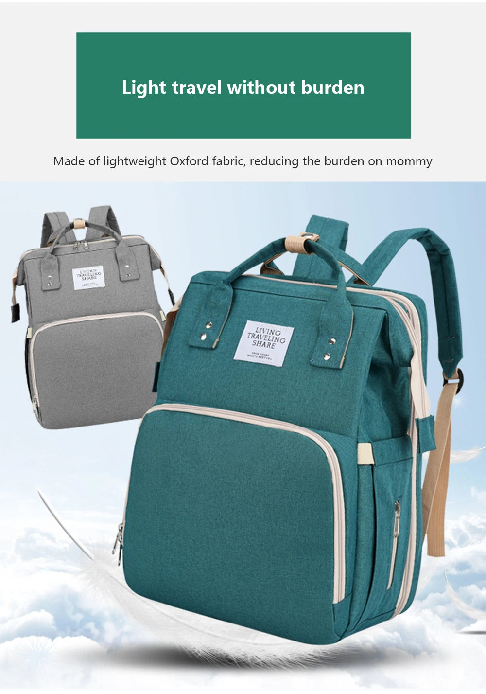 3-in-1 Foldable Diaper Bag Backpack with Portable Baby Crib
