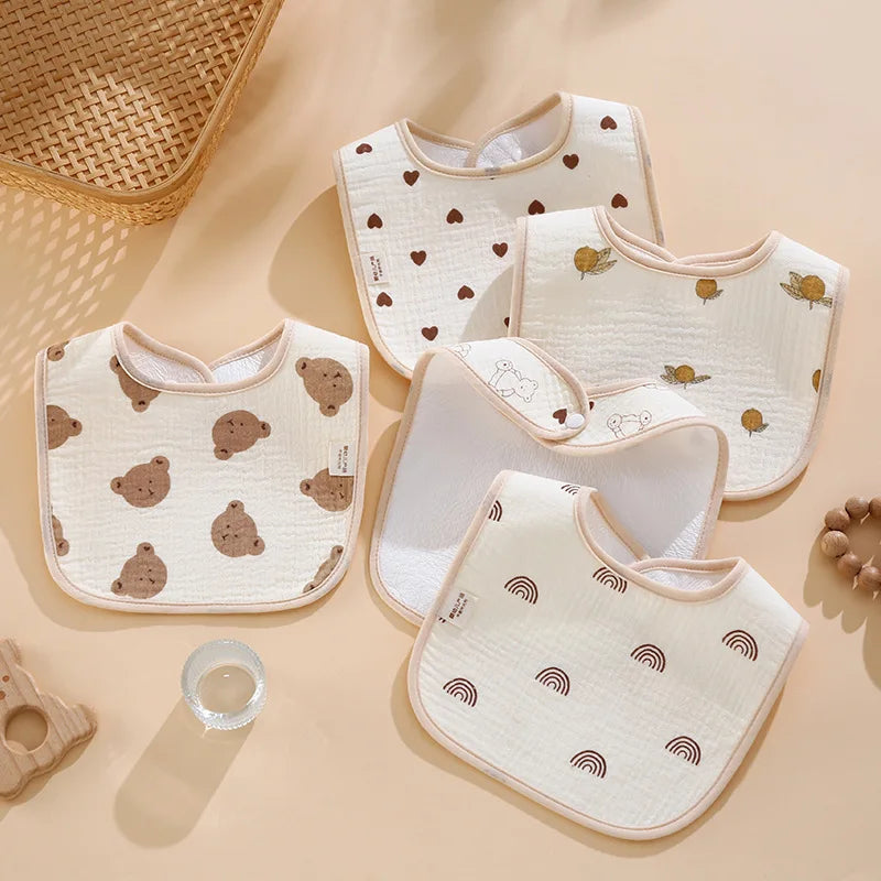 7-Pack Cotton Baby Bib Set – Waterproof & Absorbent Newborn Feeding Bibs