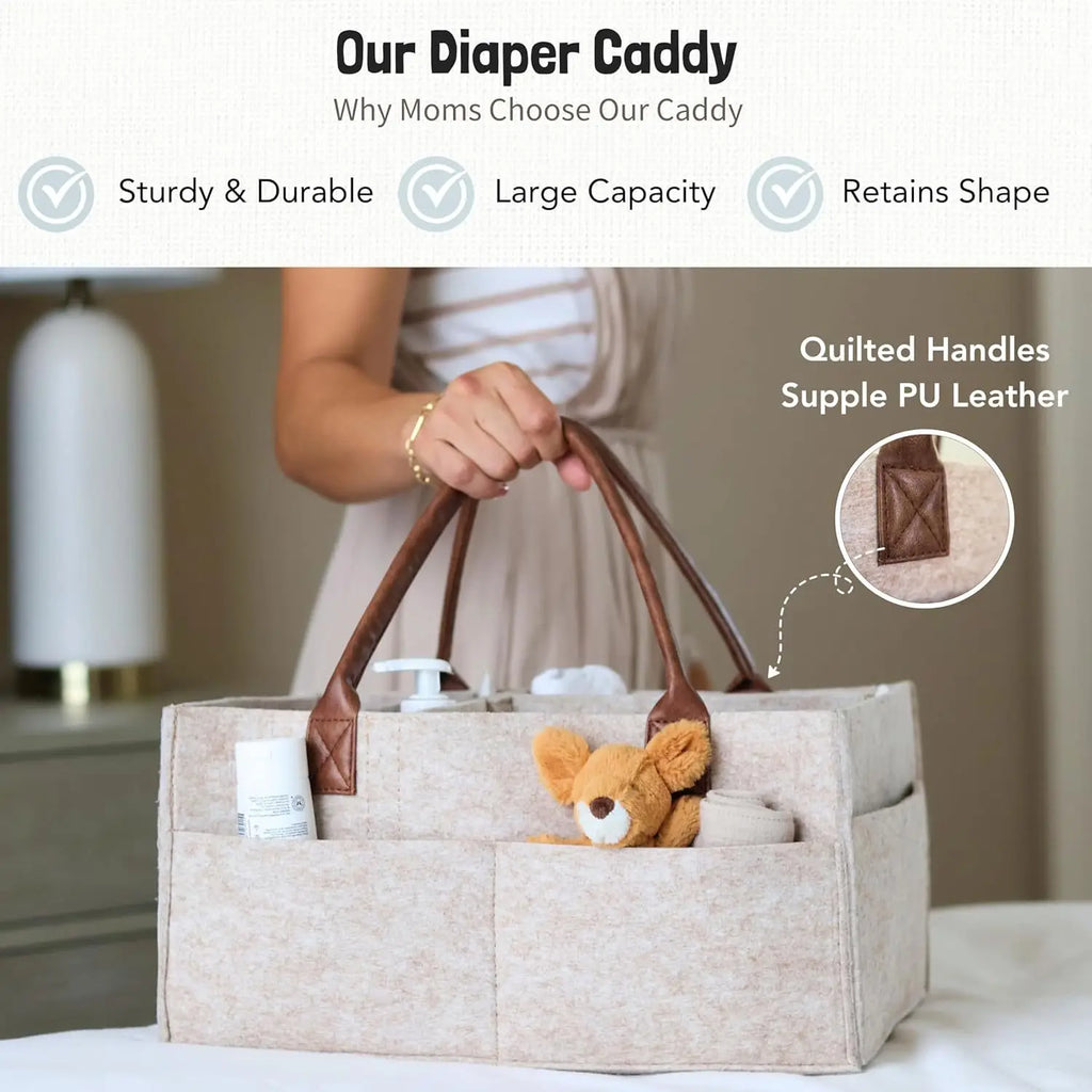 Baby Diaper Caddy Organizer – Felt Nursery Storage Basket with Handle