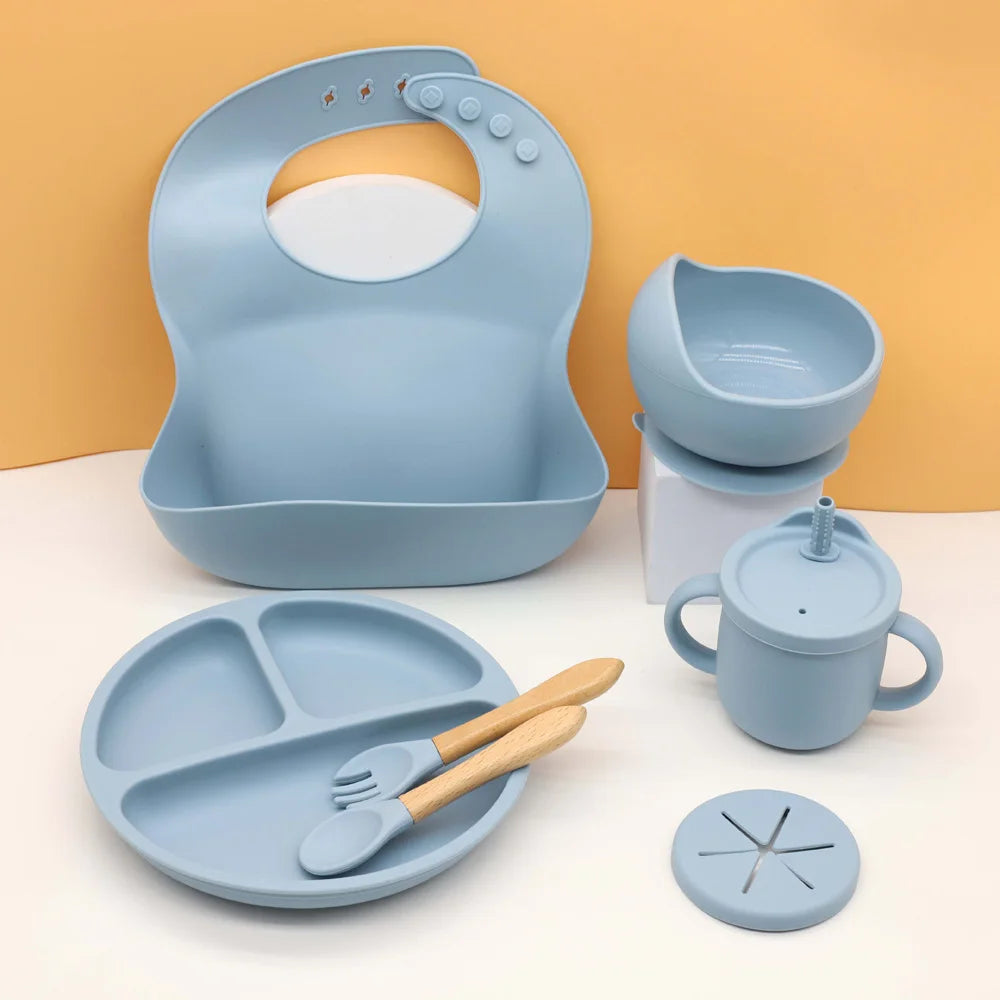 7-Piece Silicone Baby Feeding Set – Suction Bowl, Plate & Utensils