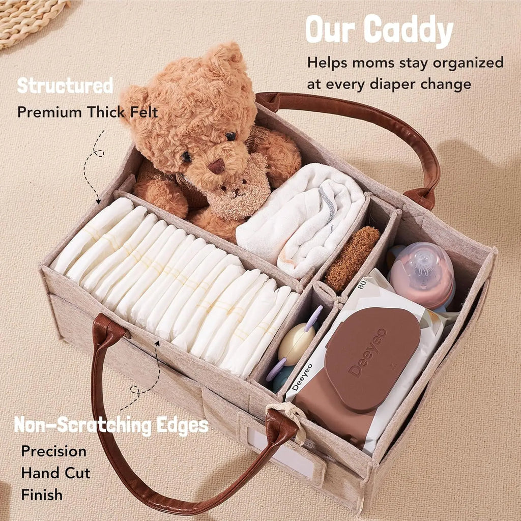 Baby Diaper Caddy Organizer – Felt Nursery Storage Basket with Handle