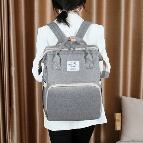 3-in-1 Foldable Diaper Bag Backpack with Portable Baby Crib