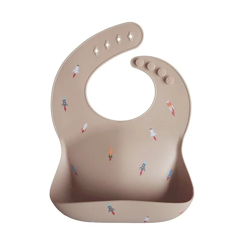 Waterproof Silicone Baby Bib – Adjustable Cute Print Feeding Bib